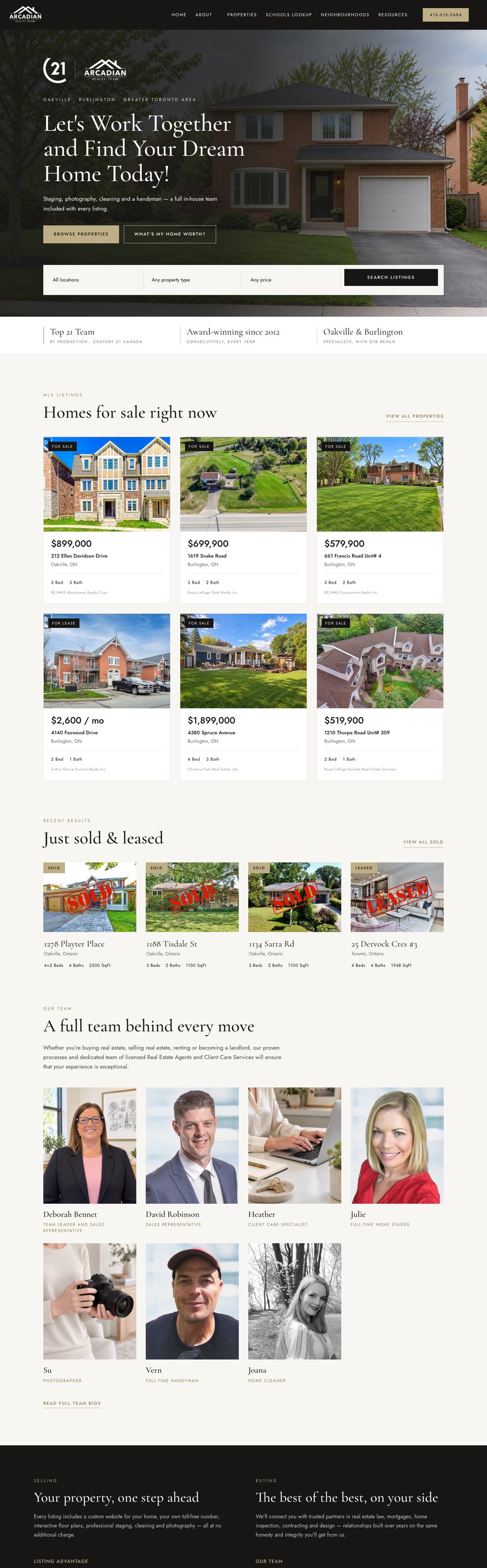 The Arcadian Realty Team website today